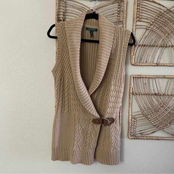 Ralph Lauren Sweaters - Lauren Ralph Lauren Cable Knit Sweater Vest Sleeveless Tan Women's Sz L  B9